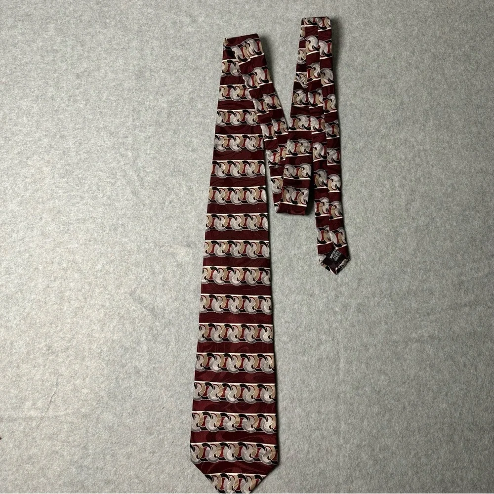 Oleg Cassini Silk Geometric Pattern Men's Necktie Burgundy